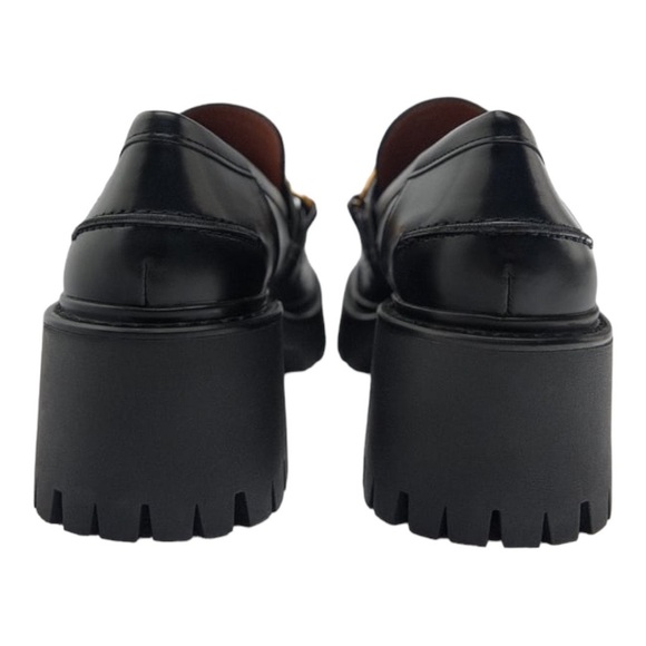 ZARA GOLD CHAIN DETAIL LUG SOLE HEELED LOAFERS - Picture 3 of 10